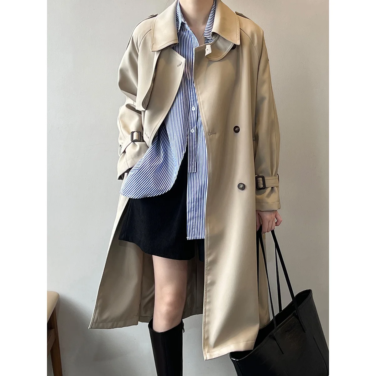 

Fashionable Women's Windbreaker Casual Women's Long Coat Loose Coat Autumn and Winter Double Breasted Windbreaker Women's Wear