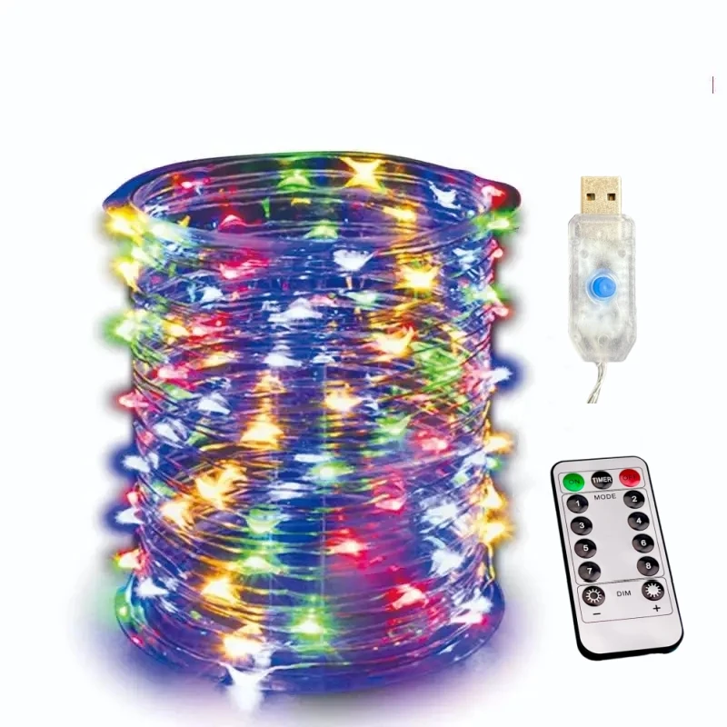 thumbnail image 1 of Cadena de luces LED USB de 5 m, 10 m, 20 m y 30 m, 8 modos, control remoto, guirnaldas de hadas, decoración navideña para bodas y fiestas, lámparas de Año Nuevo, 1 of 5