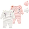 New Toddler Baby Girl Knitting Romper+Hat Floral Embroidery Long Sleeve Romper Autumn Spring Infant Baby Girls Knitting Jumpsuit