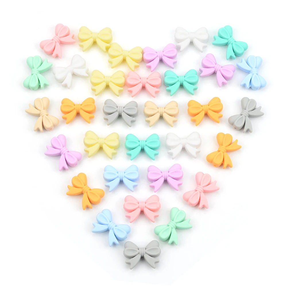 LOFAC Silicone Cartoon Bow Tie Beads - 5pcs Set for DIY Keychains & Jewelry Accessories