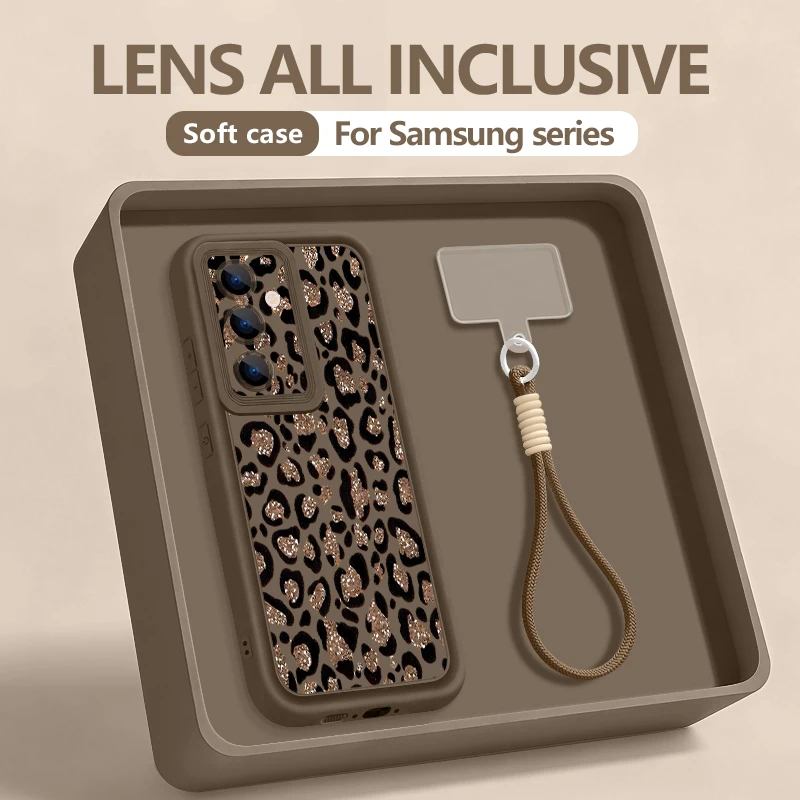 Leopard Print Pattern Lanyard Phone Case with Soft Strap Cover