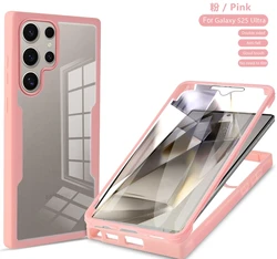 Crystal Clear 360 Full Body Protective Phone Case with Front Screen Bumper Cover - Galaxy S25 FE (Pink)