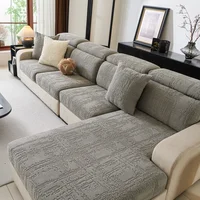 Geometric Lines Jacquard Stretchy Polar Fleece Sofa Cover for Living Room Couch Seat Slipcover Anti-Scratch Furniture Protector 1