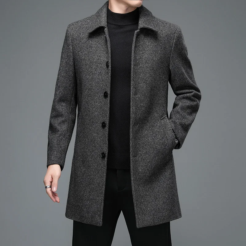 

Casual Business Woolen Jackets Coats Long Overcoat High Quality Mens Winter Jackets and Coats Men Turn Down Collar Wool Blends