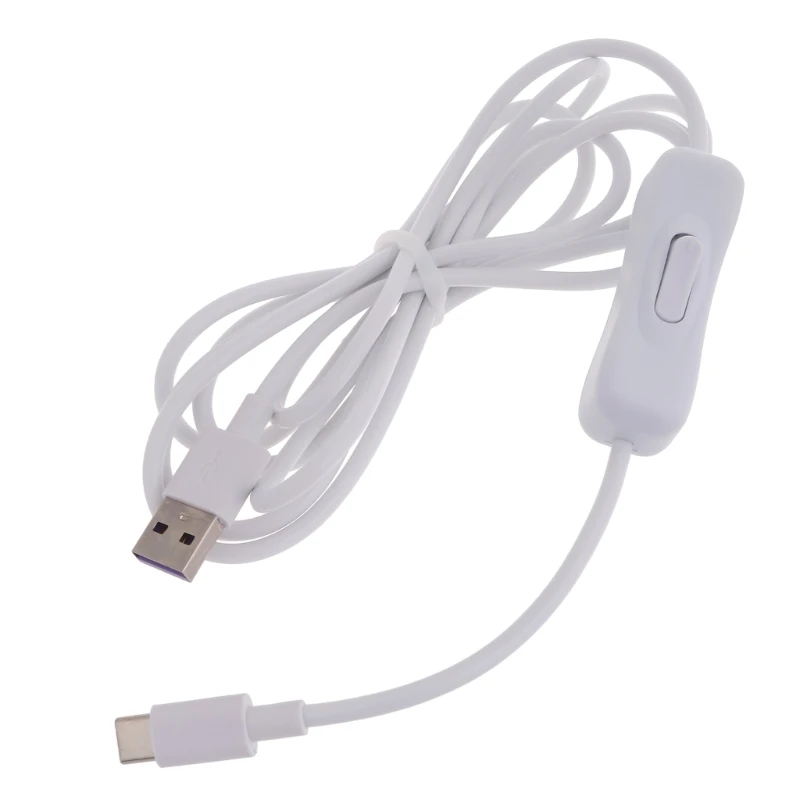 Type-C to USB Data Cable with Power Switch - Quick Charging & Data Sync, White, Multiple Lengths