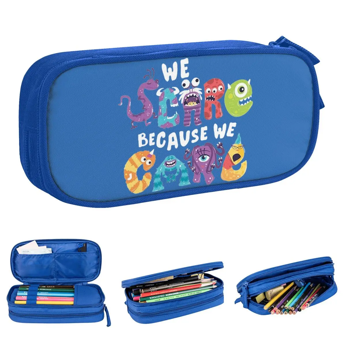 

Monsters We Scare Because We Care Pencil Case Pen Box Bags for Student Large Storage Office Cosmetic Pencil Box