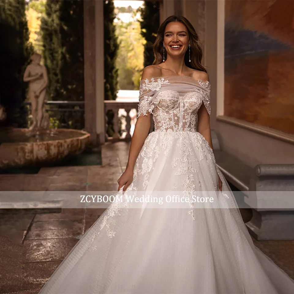 Maßgeschneidertes Elegantes Schulterfreies A-Linien Hochzeitskleid 2026 Sweetheart Rückenfreies Brautkleid mit Schleppe Vestidos De Novia – Detail 5