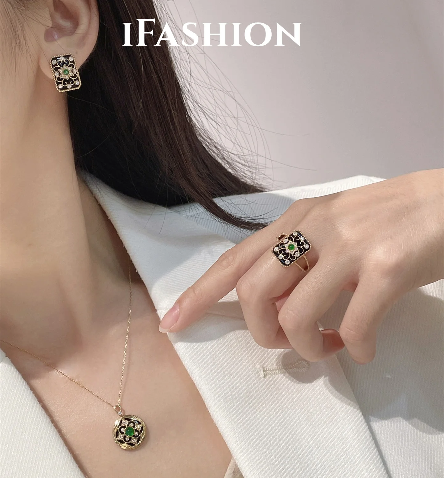 

Модные бриллиантовые серьги IFASHON, подвеска, Изумрудный черный оникс, чистое золото 18 карат, твердое Желтое золото (AU750), для женщин, для вечеринки, свадьбы