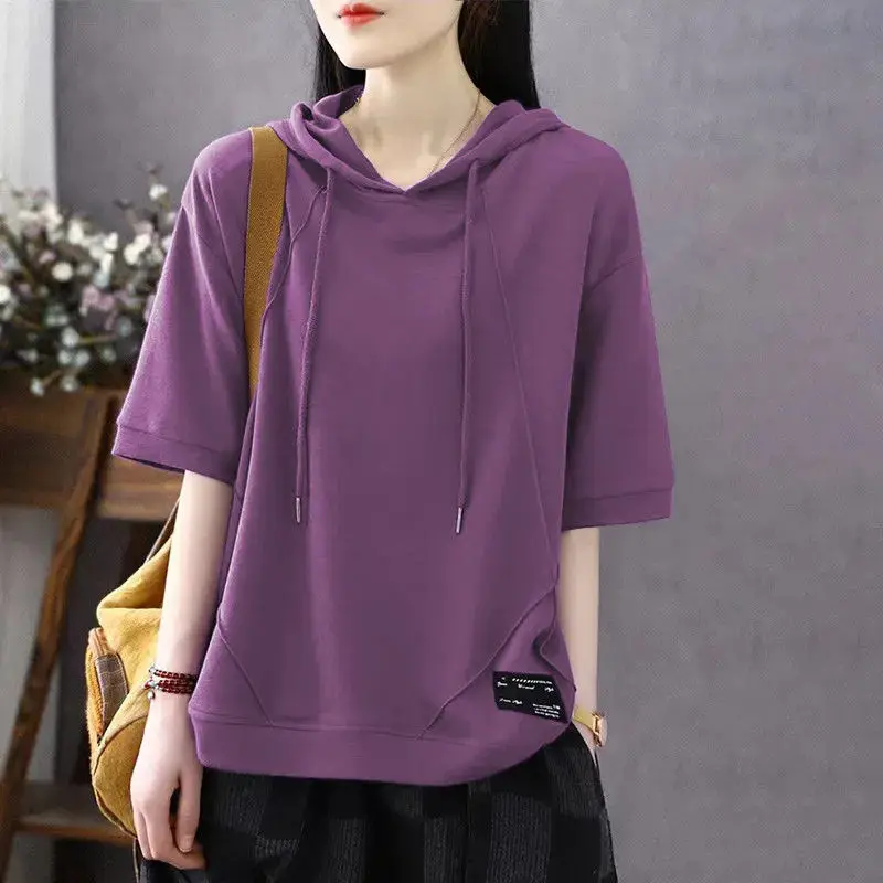 Fashion Hooded Spliced All-match Casual Blouse Women Clothing 2023 Summer New Oversized Korean Pullovers Tops Commute Shirt