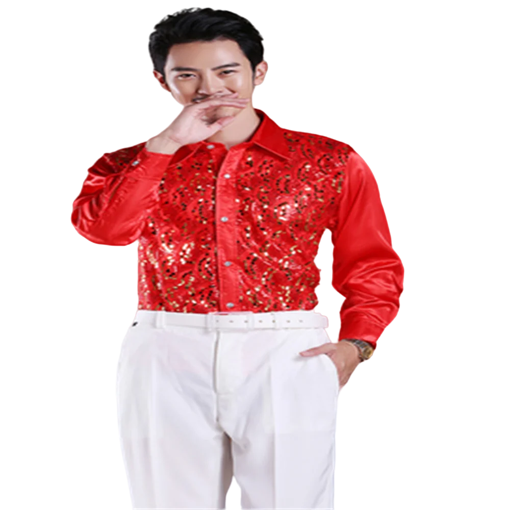 

2024 new Men's glittering sequined shirt shirt stage performance clothing dance gala hosted chorus Shirts high quality