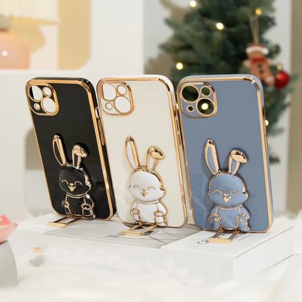 Adorable Rabbit Design Phone Holder Bracket with Plating Cover