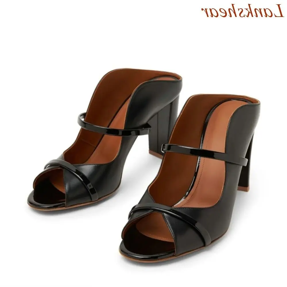 Peep Toe Square Heel Women Slippers Mixed Color Niche design Fashion Casual Sexy Party Slingback Women Shoes 2024 New Arrivals