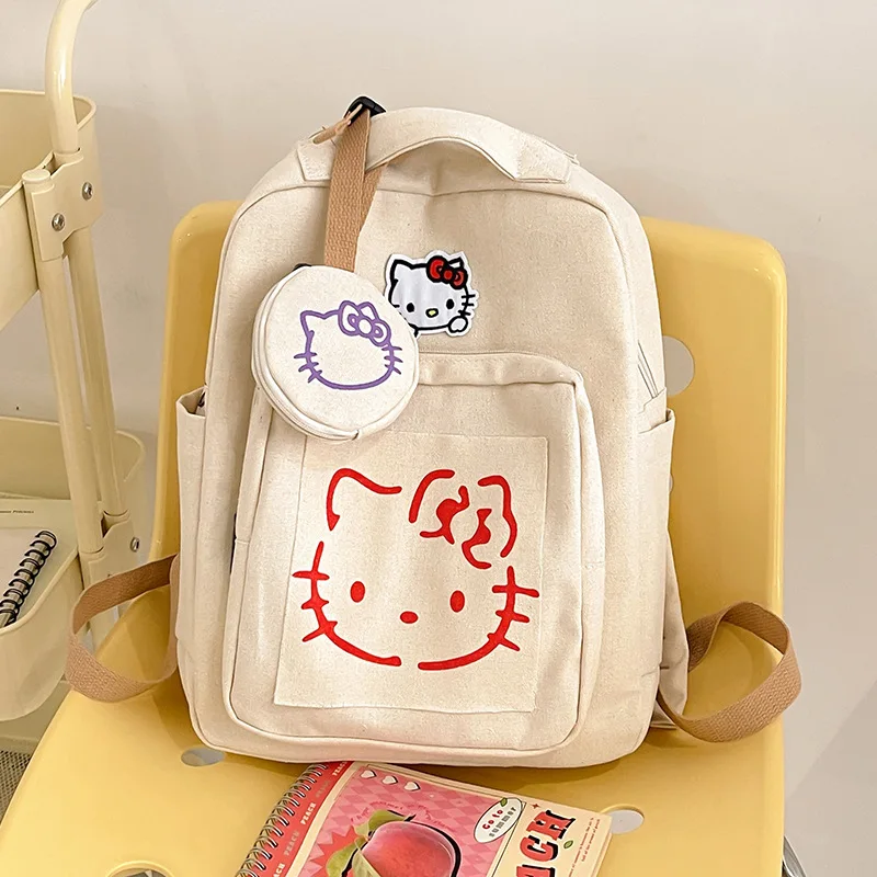 

New Hello Kitty Y2K Schoolbag Sanrioed Kawaii Anime Japanese Cute Print Large Capacity Girls Backpack Students Gift for Kids