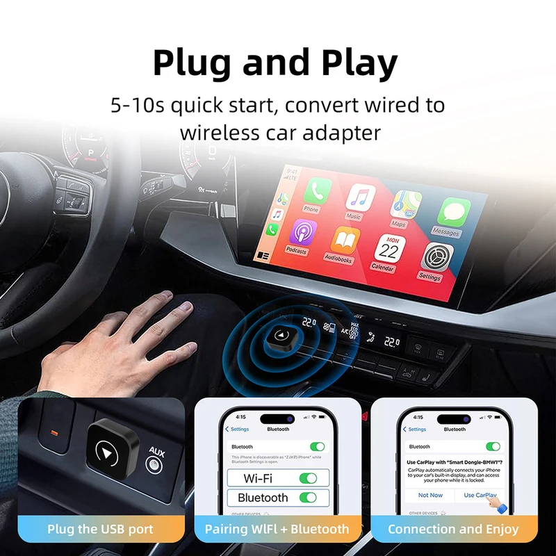 2in1 Wireless CarPlay Dongle Android Auto Adapter AI Smart Box Car...