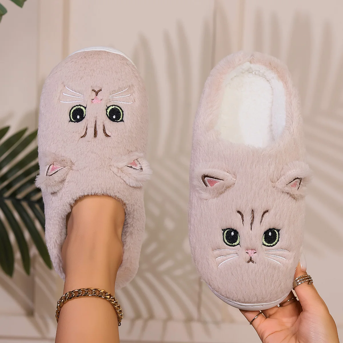 Kawaii Cartoon Cat Fuzzy Slippers - Ultra Soft Fabric Inner, Plush Flat Sole, Cozy Warmth, TPR Durable Outsole, Fabric Upper - P 5