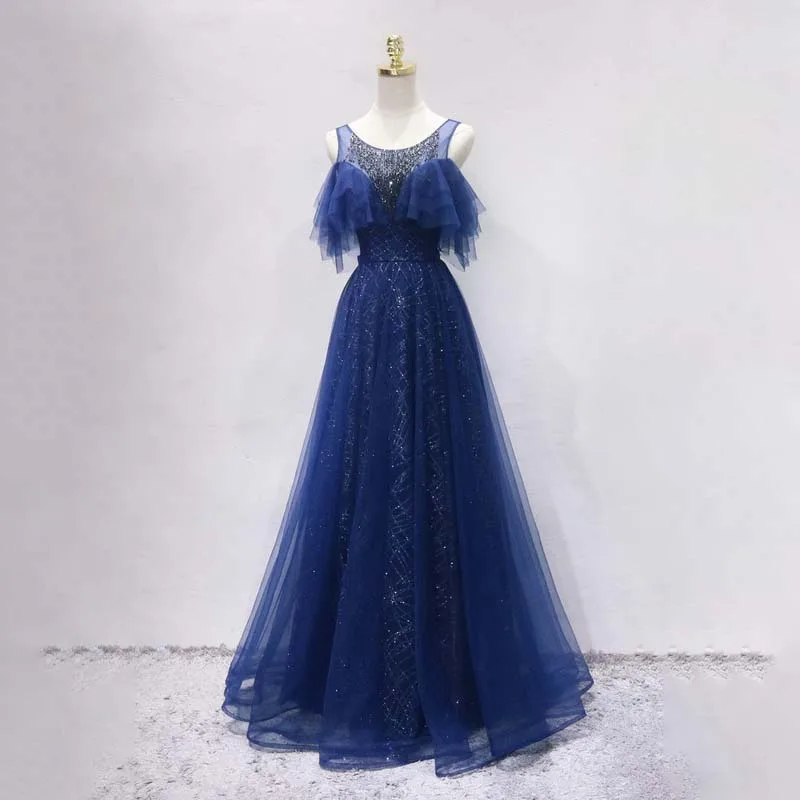 

Evening Dress Fashion Short Sleeves Beading O-Neck Sequins Floor-Length Ruched A-Line Lace Up New Party Formal Gown Woman B2027