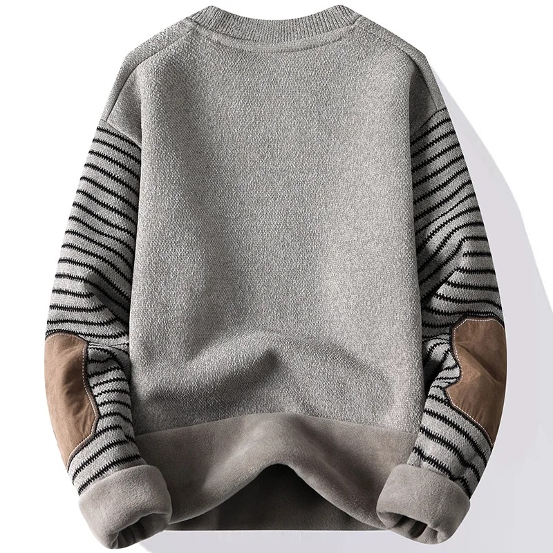 Basic Sweater Men Winter Fleece Lined Round Neck