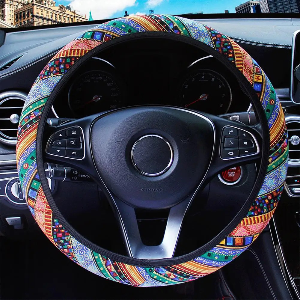 

Grip Cover Steering Wheel Cover 1 PC Accessories All Seasons Bohemian Linen Style Car Cover Non-slip Practical