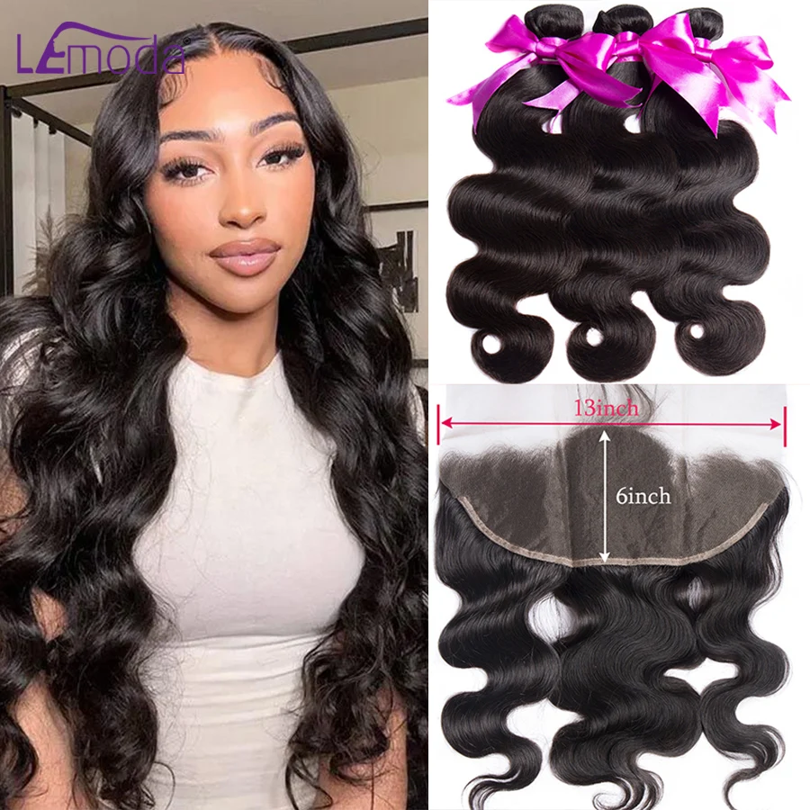 

Body Wave Human Hair Bundles With 13X6 Lace Frontal Closure Brazilian Hair Weave Bundles With 13x4 Closure Remy Hair Extensions