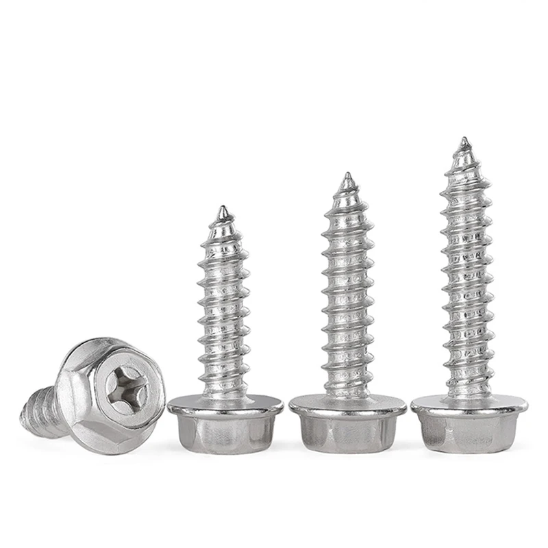 304 Stainless Steel M3 M4 M5 M6 M8 Phillips Cross Driving Hexagon Hex Head Flange Self Tapping Screws With Washer