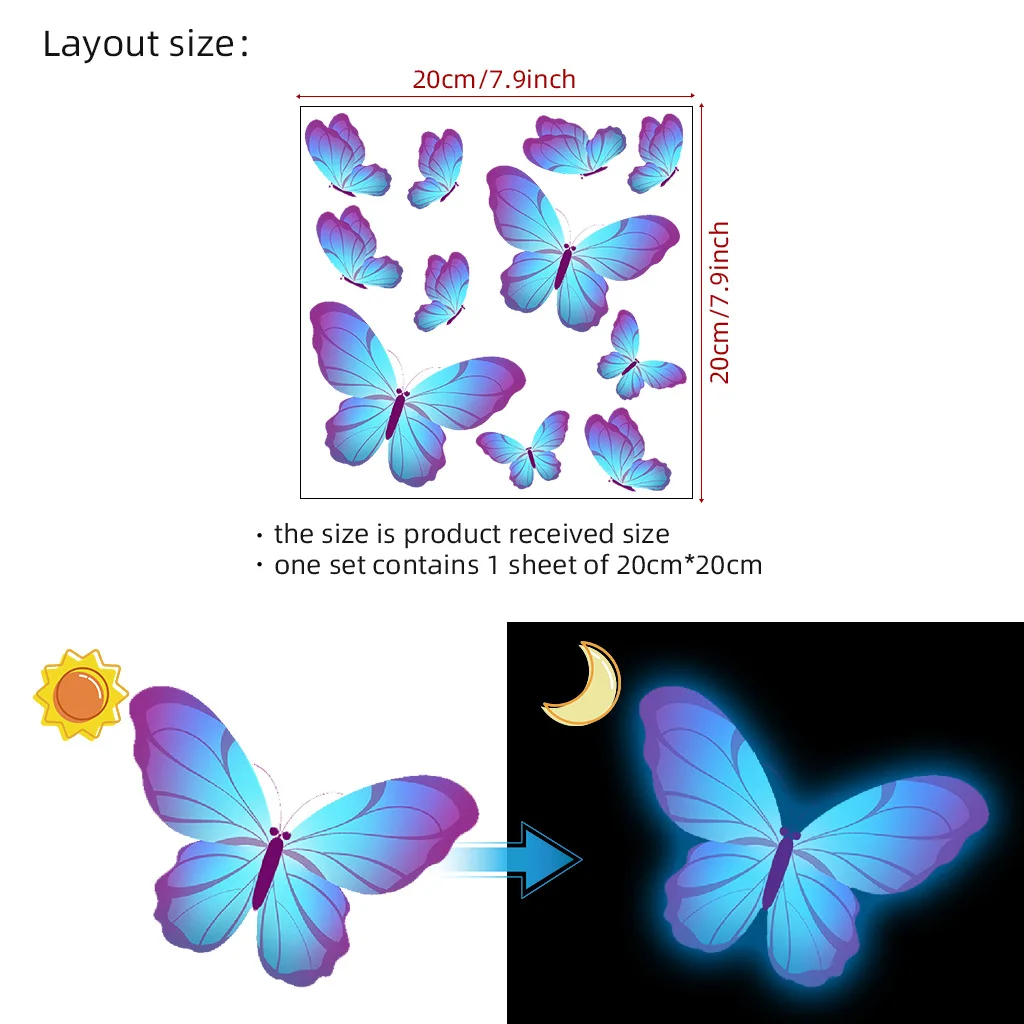Luminous Stickers Butterfly Room Bedroom Fluorescent Wall stickers Self-adhesive children's room luminous decoration