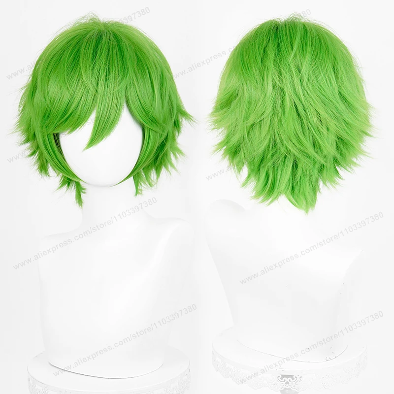Anime Upgraded 32cm Short Flipped Ends Cosplay Wig Green Blue Purple Pink Man Women Heat Resistant Synthetic Hair