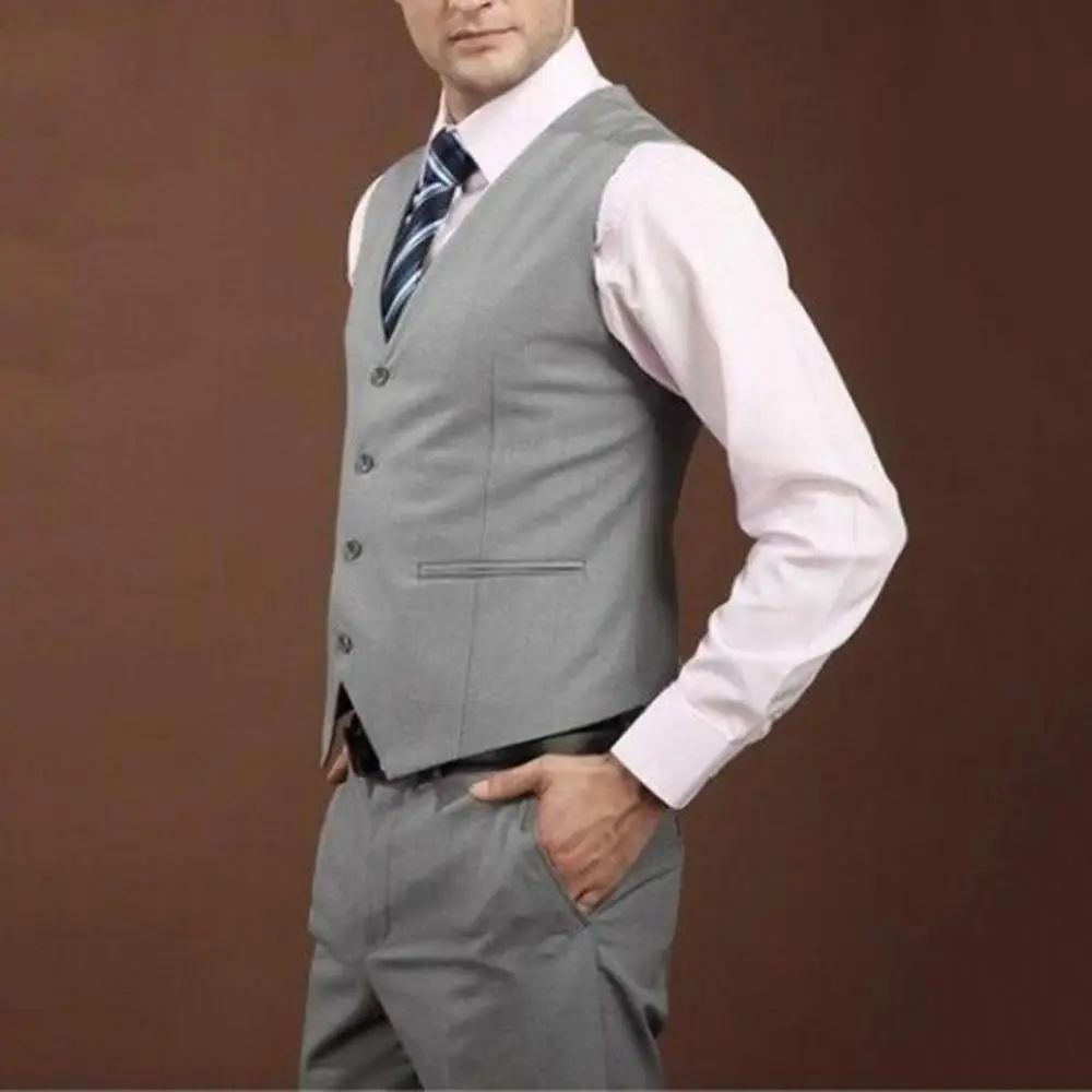 The New Dress Vests For Men Solid Color Single-breasted Slim-fit Mens Suit Vest Male Waistcoat Gilet Homme Casual Sleeveles