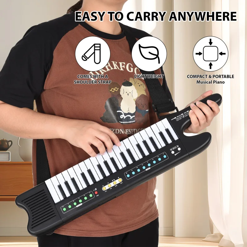 37-Key Electronic Keyboard Piano Portable Electronic Organ Dual Power Mode Mic 8 Tones 6 Rhythms 10 Demo Strap for Beginner