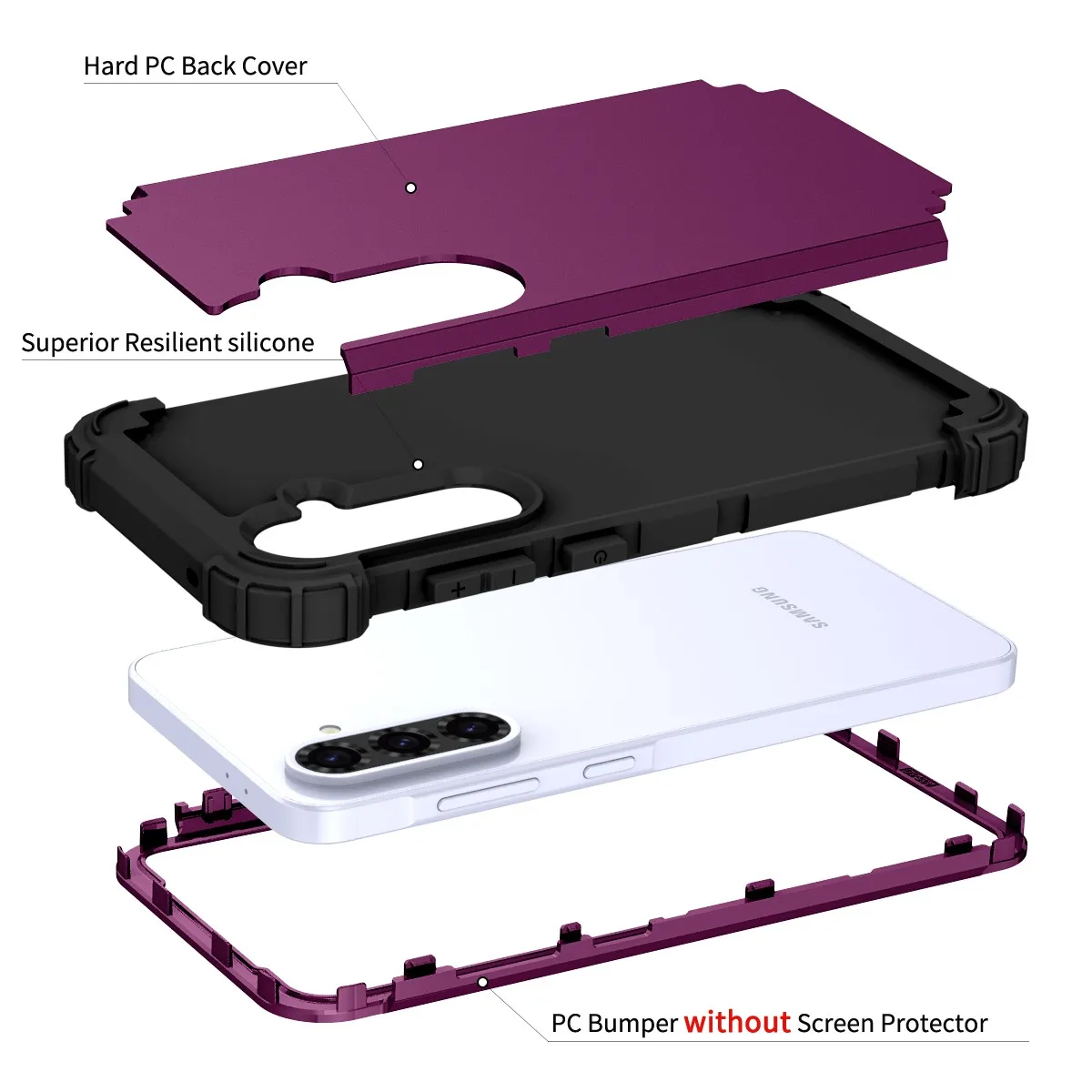 Heavy Duty 3-in-1 Rugged Shockproof Case with Soft Silicone and Hard Plastic Protective Cover