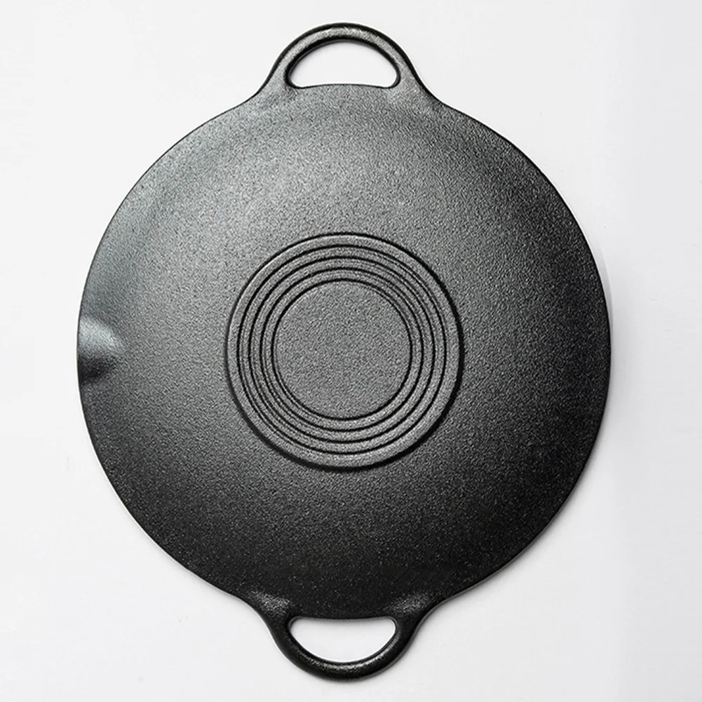 30/35/37CM Outdoor BBQ Grill Pan Non Stick Stovetop Baking Tray Korean Roasting Grill Plate Camping Equipment Iron Round Griddle Kitchen Utensils Camping Cookware