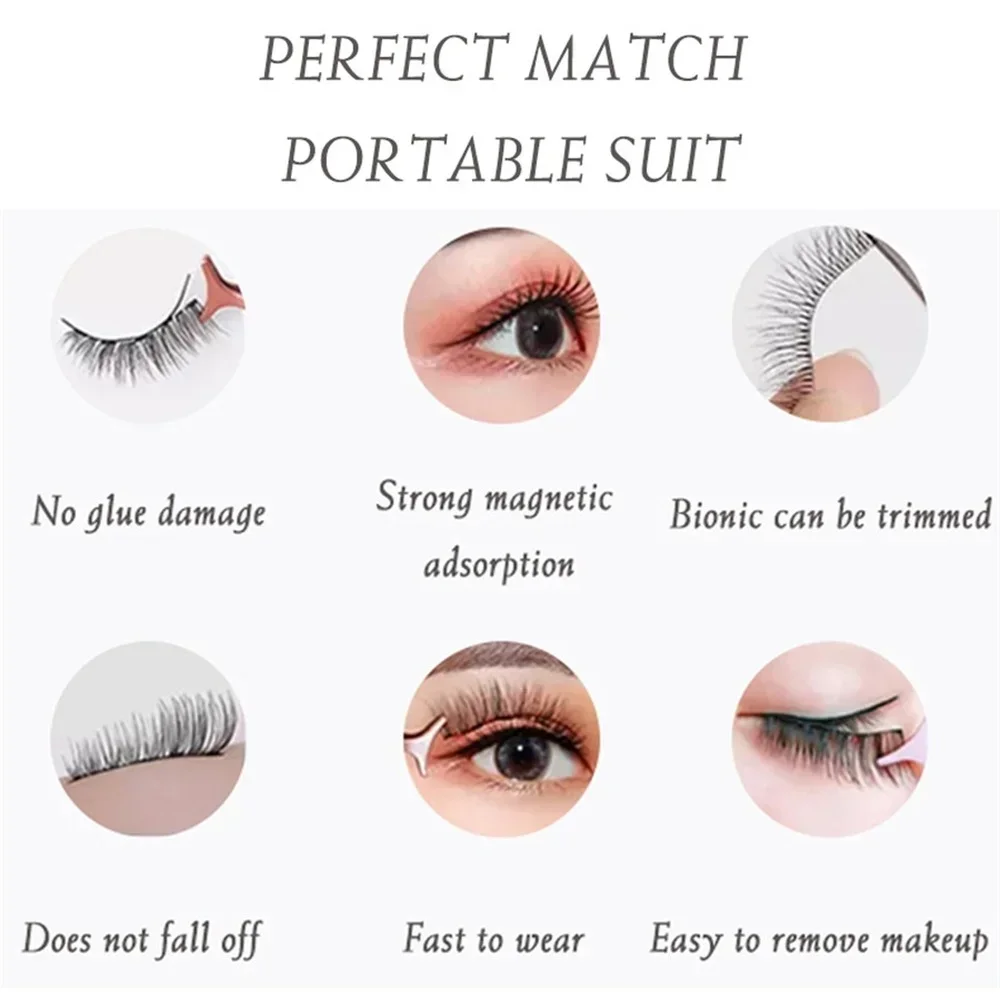 3D Magnetic Eyelashes Set Waterproof Lasting Naturally Magnetic Eyeliner Magnet Eyelashes Makeup Extension False Kit