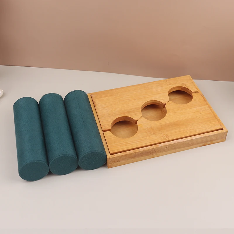 Green Solid Wood High-grade Three Layer Detachable Velvet Bracelet Rack Headband Jewelry Display Rack