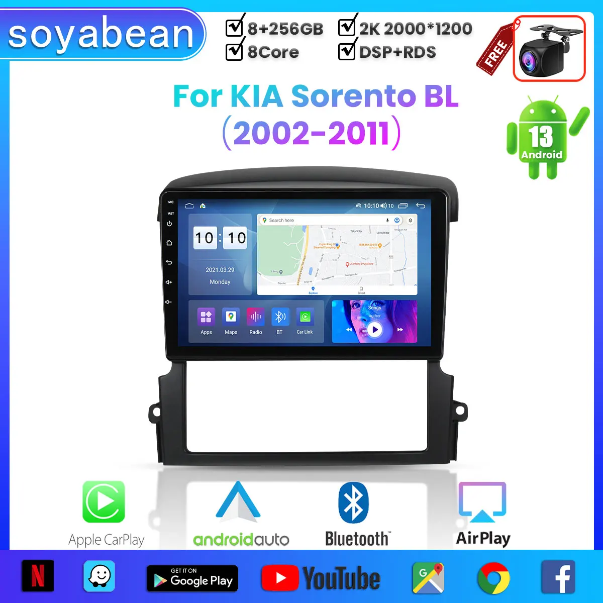 

Android 13 Car Radio for KIA Sorento BL 2002-2011,9inch Multimedia Player with 4G WiFi Carplay & 2Din