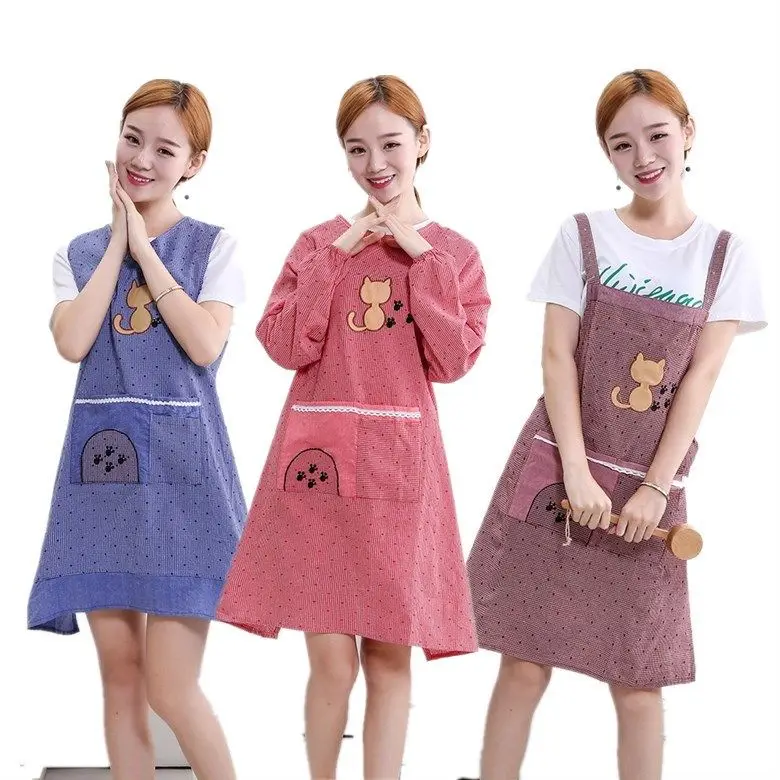 

fashion cotton apron women's adult blouse kitchen anti-fouling kan shoulder apron breathable dustproof nail beauty shop overalls