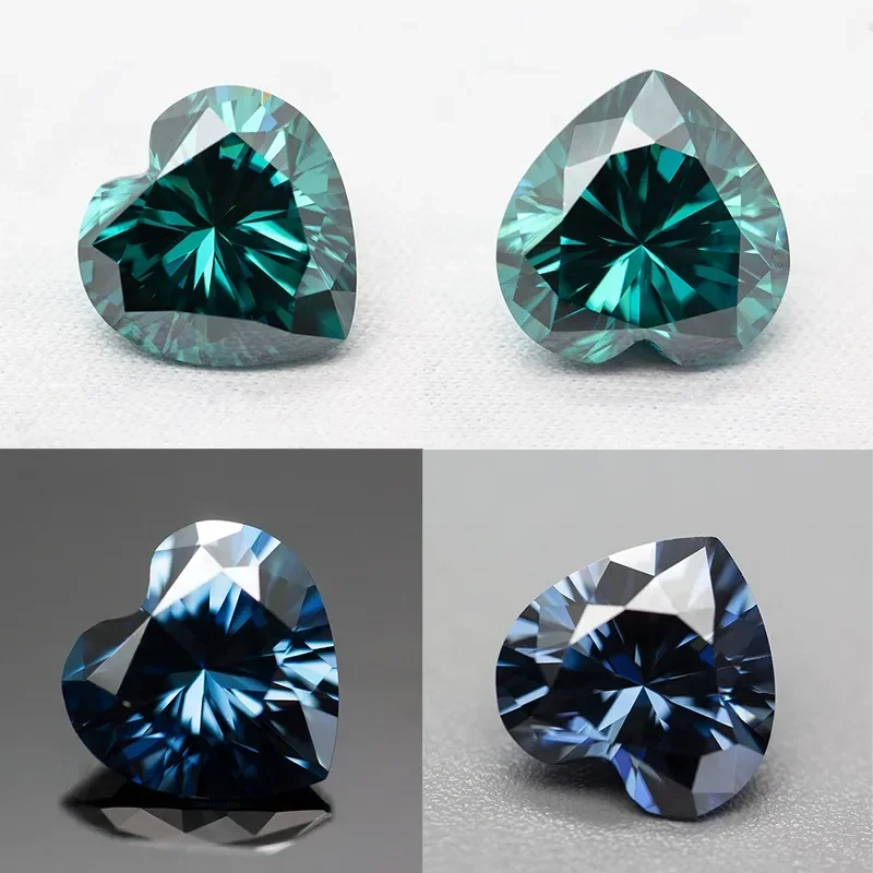 

Moissanite Stone Heart Shape Primary Colours Emerald and Royal Blue Lab Grown Gemstone Passed Diamond Tester