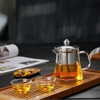 Heat Resistant Glass Teapot With Stainless Steel Coffee Infuser Heated Container Tea Pot Good Clear Kettle Square Filter Baskets 2