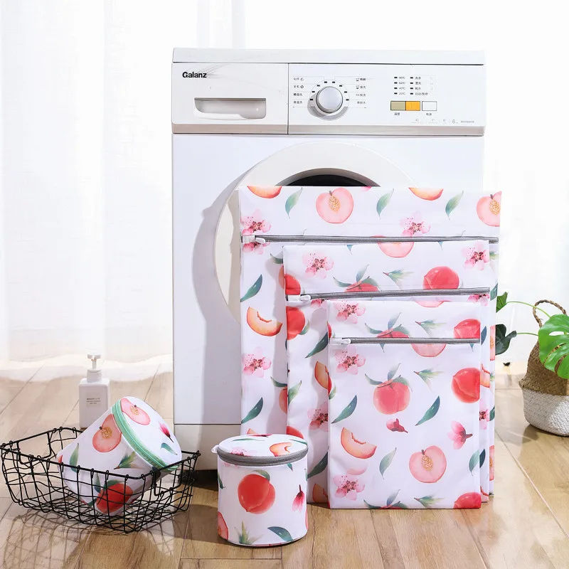 Peach Printing Laundry Bags for Washing Machine Dirty Clothes Wash Bag Travel Organizer Underwear Laundry Basket Bra Washing Bag 5