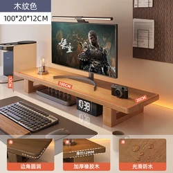 Compact Wooden Desk Organizer with Monitor Riser and Foot Pads for Efficient Workspace Storage (Log color 100x20x12)