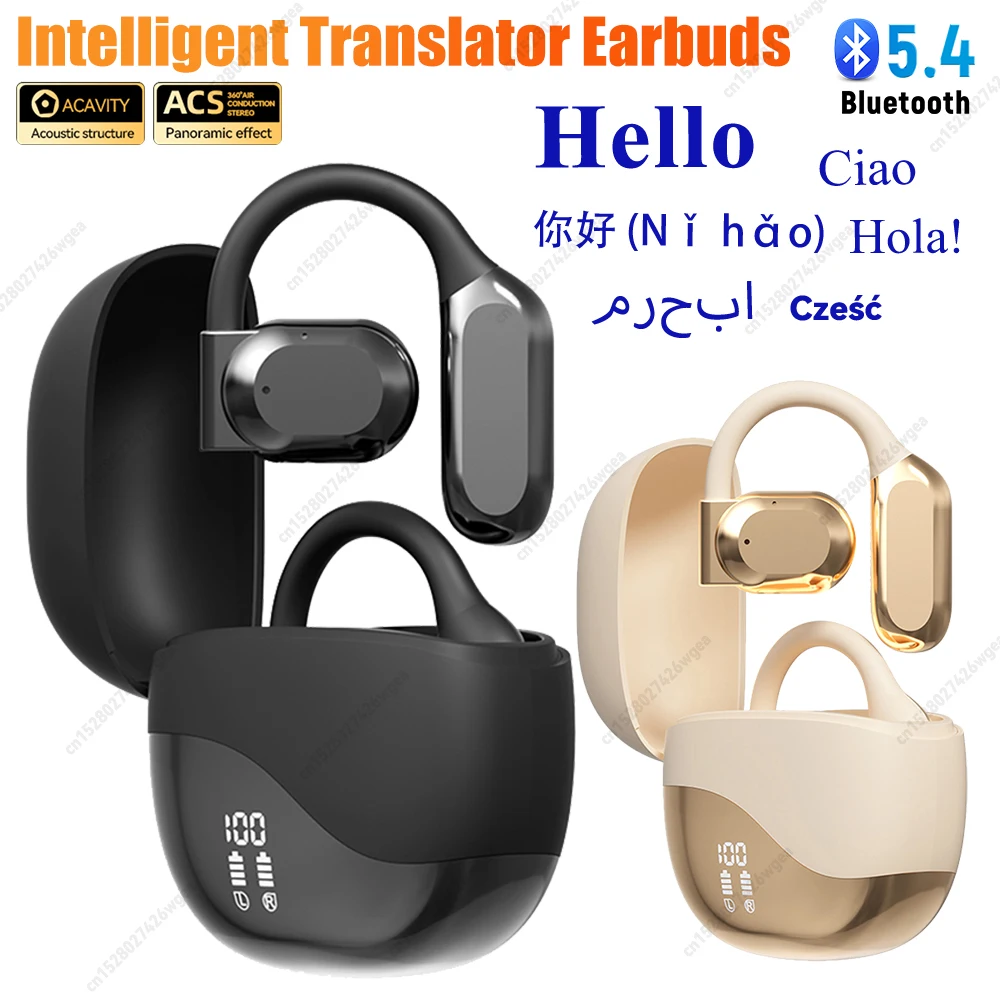 Translator Earbuds Language Translator Translator Earphones Translation Headset Type-C Charging Wireless Open-Ear for Travelers