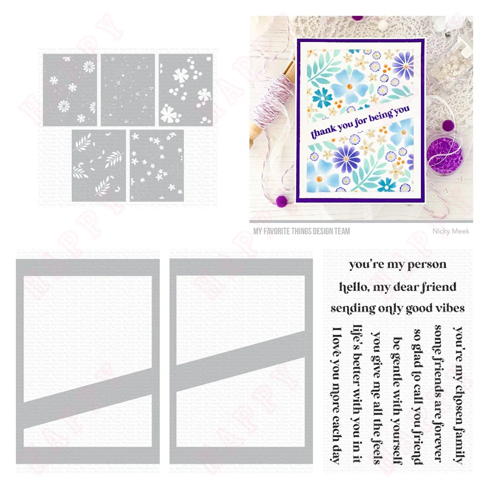 

Essential Friendship Message Diagonal High Low Strip Friendly Flowers Scrapbooking Stencil Holiday Decoration Layering Chart New