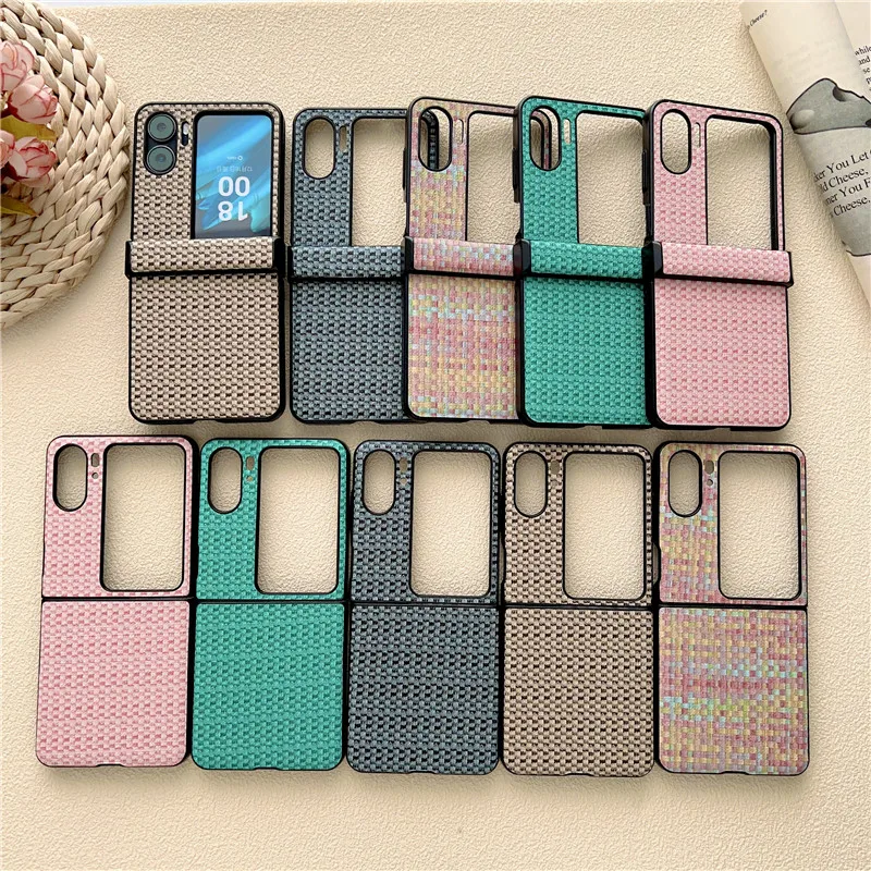 Per Oppo Find N2 Flip Case Fashion Weave Custodia Rigida In Pelle Per Telefono Per Oppo Find N 2 Flip Fondo Protettivo Coque