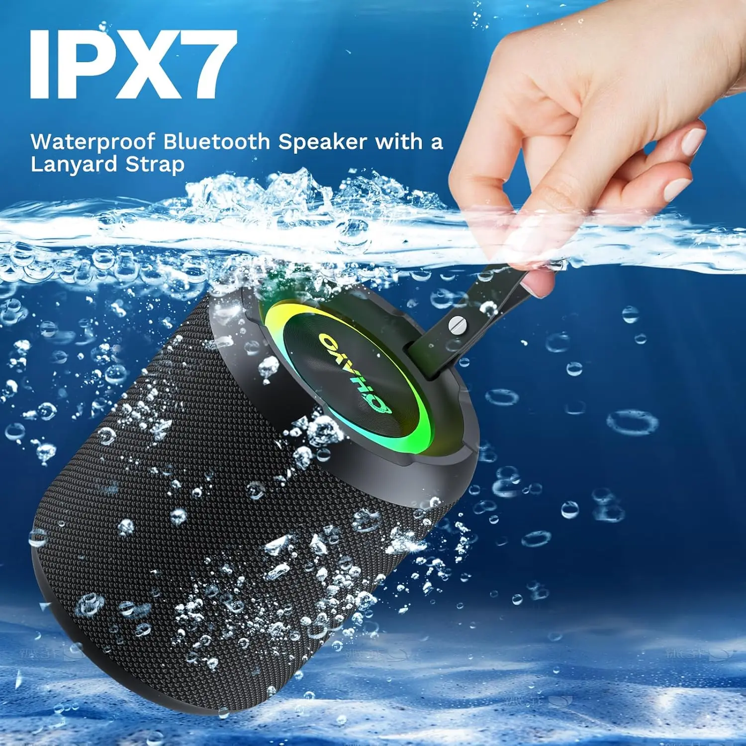 Ohayo X3 Portable Bluetooth Speaker, BT5.3 Wireless Speaker 40W Bass Diaphragms with Multi RGB Light, IPX7 Waterproof,TF & AUX 3