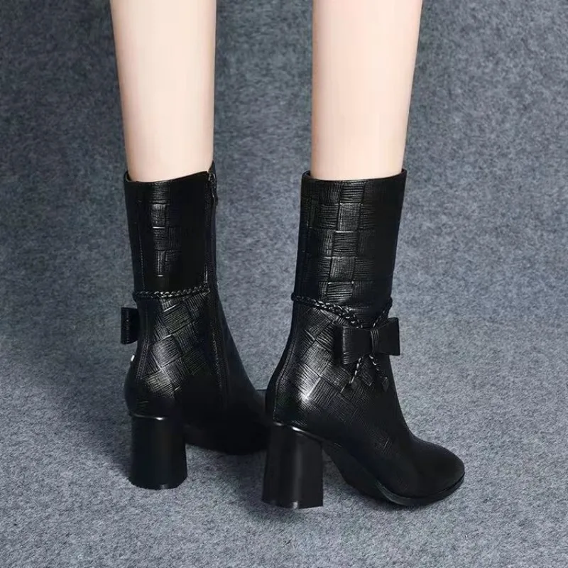 2023 Fashion multi-functional zipper mid-sleeve women's boots winter new plush leather fashion women's boots Riding Boots