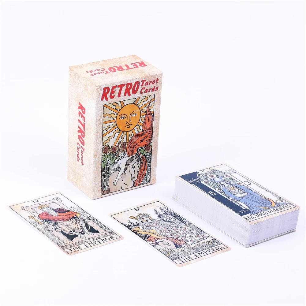 12*7cm Retro Tarot Deck In Sliding Rigid Gift Box 78 Pcs Vintage Tarot Cards with Guidebook and Drawstring Pouch 5