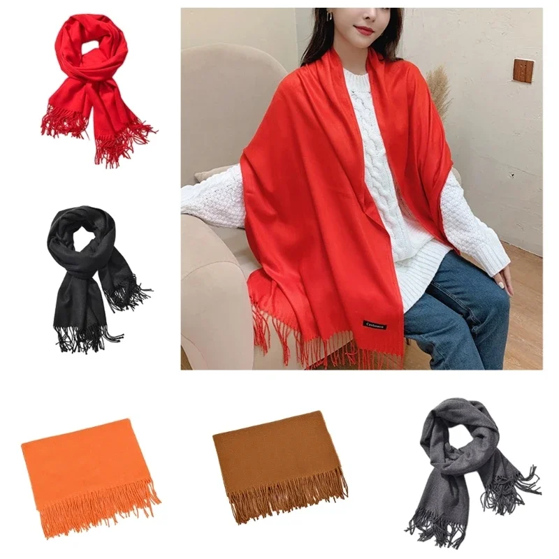 

Winter Warm Tassels Scarf for Women Solid Color Casual Scarves Outdoor Activity Shawl Scarf Thickened CashmereLike Scarf