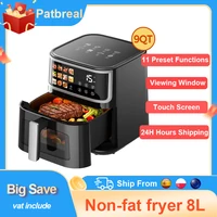 Friteuse à air intelligente Patbrela 8L 1700W avec écran tactile LED 11 fonctions prédéfines Max 200 °   Friteuse à air sans huile à panier antiadhésif amovible C 1
