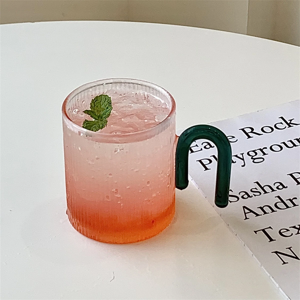 Korean Style Ins Style Colorful Vertical Pattern Glass Fresh Simple Couple Cup Household Tropical Handle Water Cup