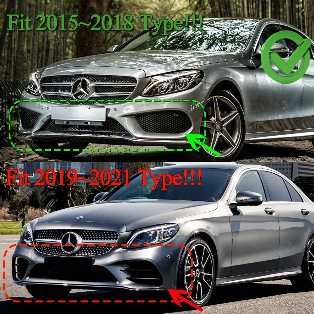 메르세데스 C 클래스 W205 C205 S205 C160 C200 C180 C300 C400 C450 AMG 2015-2021 디퓨저 바디 키트 용 자동차 앞 범퍼 립 스플리터