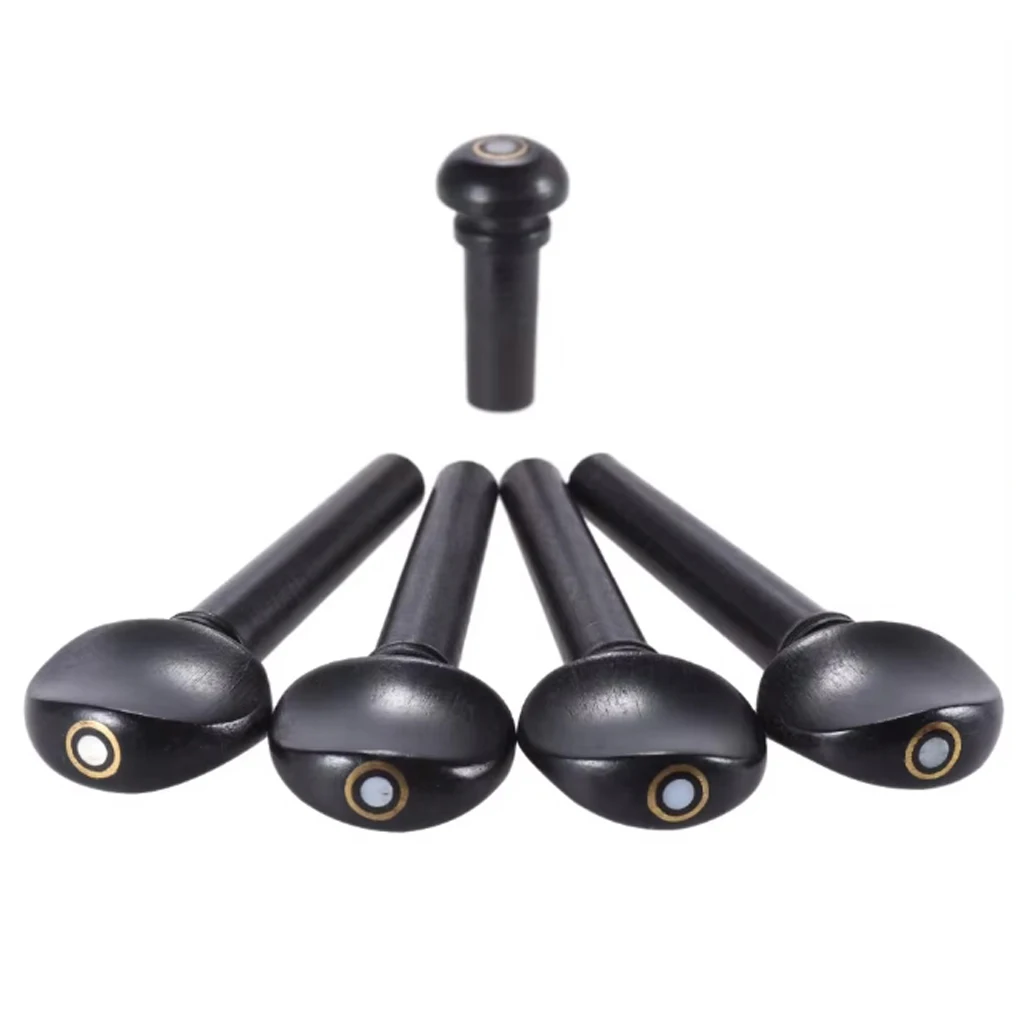 Violin Tuning Pegs 4PCS Ebony Wood Violin Tuner Peg Inlay Shell Pitch Fiddle Tuning Pegs Endpin Set Replacement