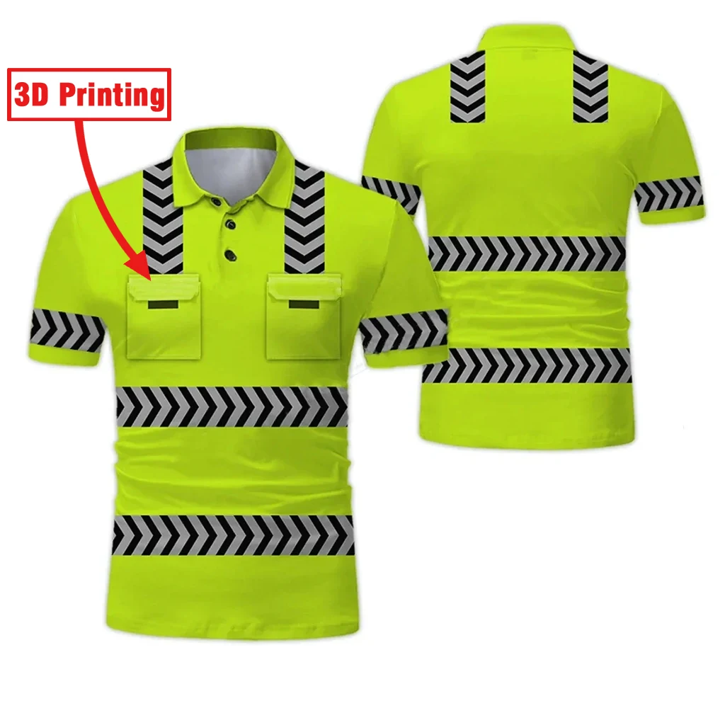 Construction Site Project Quick Dry Men's Polo Shirt Stripe 3D Printing Short Sleeve Breathable Loose Work Clothes Wholesale 2